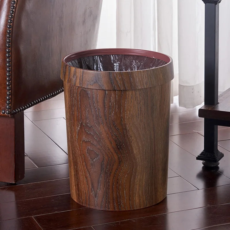 Vintage round wood grain trash can Guest room trash can Hotel plastic trash can garbage bin Oasis Select Coffee 10L