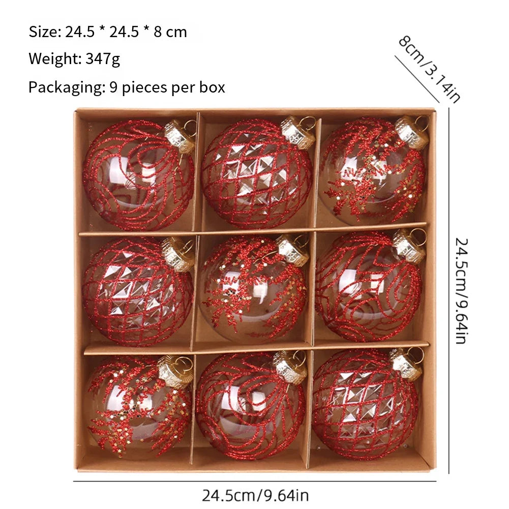 Elegant 9 PCS Transparent 8cm PET Christmas Ball Set Signed For Home Decor Christmas Trees Hanging Ornaments Oasis Select red China Mainland