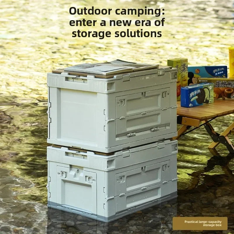 Outdoor camping storage box Folding box Camping finishing box Car trunk Storage box Wooden cover Picnic storage box Oasis Select