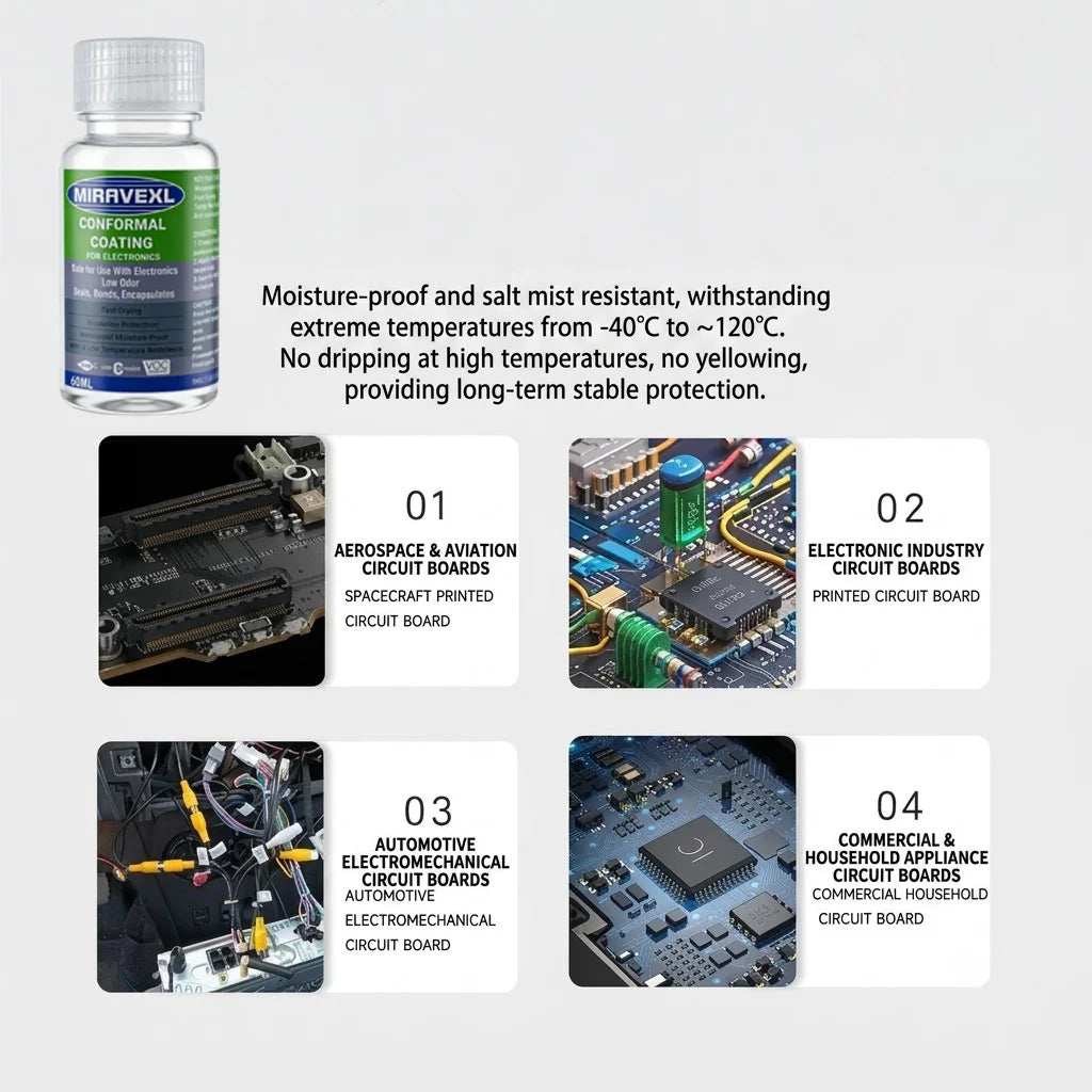 MIRAVEXL Clear Conformal Coating bottle with applicator brush offers thermalresistance, seals bonds and encapsulating properties Oasis Select