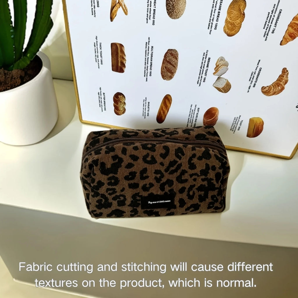 1PC Brown Leopard Print Cosmetic Bag Zipper Makeup Pouch Travel Toiletry Storage Bag Oasis Select
