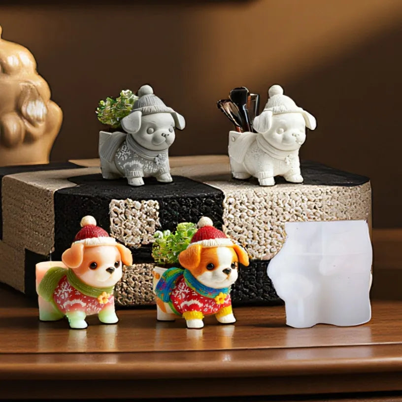 DIY Dog Flower Pot Dropping Mold Aromatherapy Candle Cup Vase Storage Silicone Mold Cement Gypsum Cup Mold Oasis Select