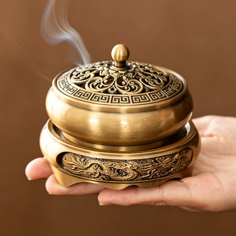 Zen Pond Moonstyle Incense Burner Golden Lotus Flat Base Censer Home Indoor Aromatherapy Holder for Sandalwood & Incense Sticks Oasis Select