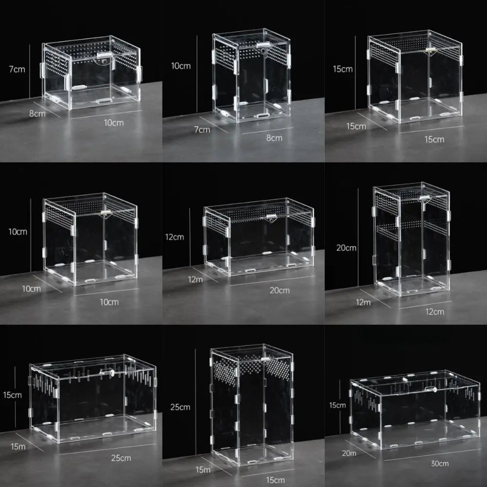 Durable Acrylic Reptile Habitat Clear Multiple Size Spider Feeding Case Arboreal Anti-Escape Lizard Breeding Box for Chameleon Oasis Select
