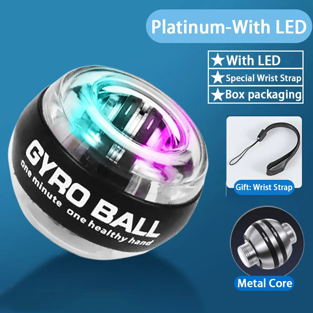 LED Gyroscopic Power Trainer Ball Autostart Wrist Ball Arm Hand Muscle Force Fitness Equipment Gym Training Gyro Range Oasis Select Platinum-With LED