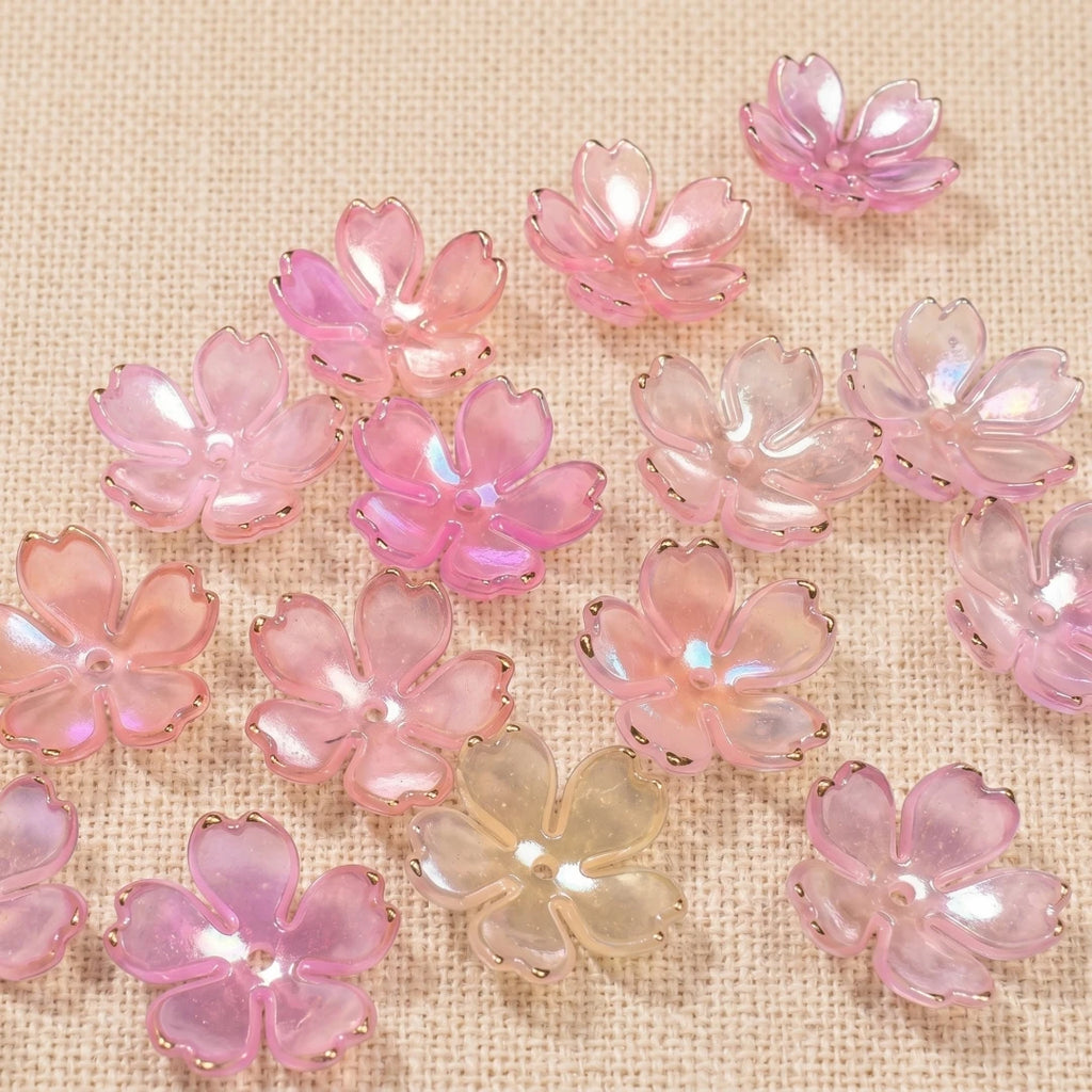50pcs Colorful Cherry Blossom Beads 5-Petal Acrylic Flower Beads Mini Spacer Beads Hair Charms Christmas for Bracelets Earring Oasis Select 16