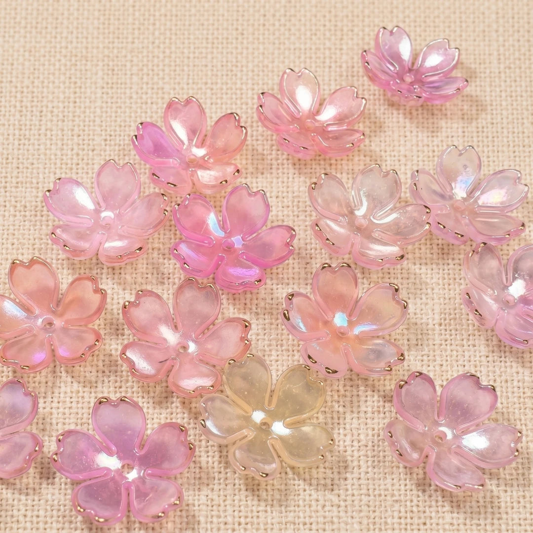 50pcs Colorful Cherry Blossom Beads 5-Petal Acrylic Flower Beads Mini Spacer Beads Hair Charms Christmas for Bracelets Earring Oasis Select 16