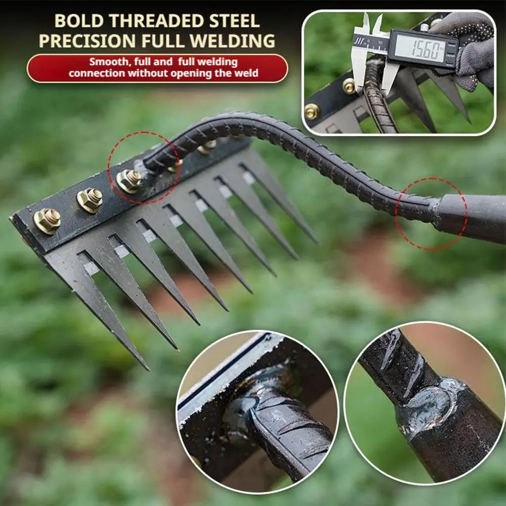 5/6/7/8 Teeth Iron Gardening Hoe Weeding Rake Farm Tool Grasping Raking Loosening Soil Nail Rake Tool Artifact Harrow Farm Tool Oasis Select