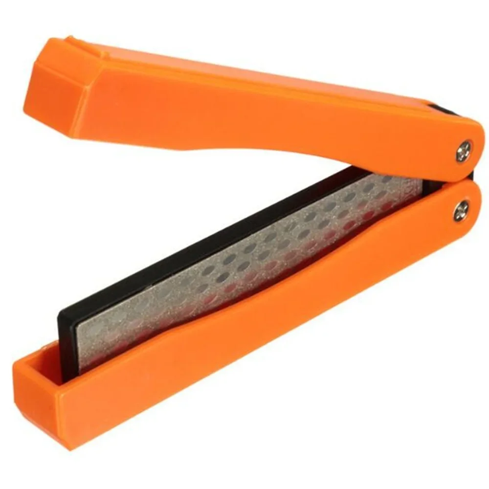 1PCS Portable Folding Pocket Knife Sharpener with Double Sided Diamond Sharpening Stone for Outdoor Use Oasis Select orange