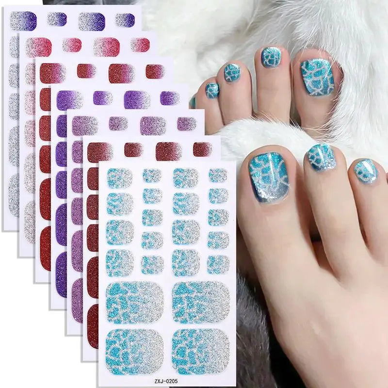 22tips Baking Free Toe Nail Sticker Adhesive Toenail Stickers for Women Summer Glitter Toe Nail Stickers Full Cover Nail Wraps Oasis Select