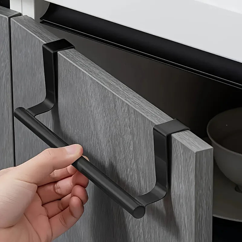 1 Pcs Towel Rack Over Door Towel Bar Hanging Holder Stainless Steel Cabinet Black Towel Rag Shelf Hanger for Bathroom Kitchen Oasis Select Default Title