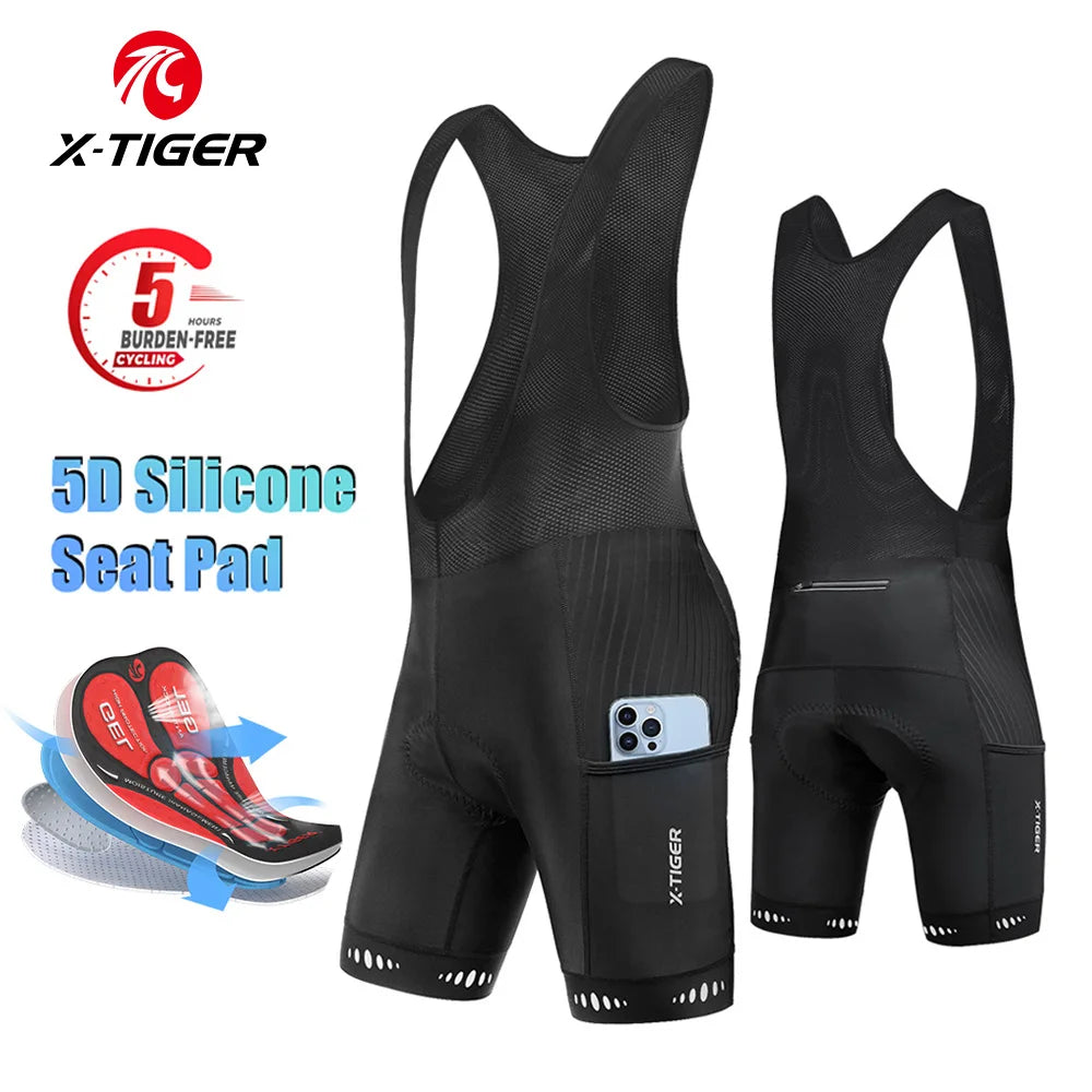 X-TIGER Men's Cycling Bib Shorts 5D Padded 3 Pockets Breathable Quick Dry Road Mountain Bike Pants For Long Rides Oasis Select