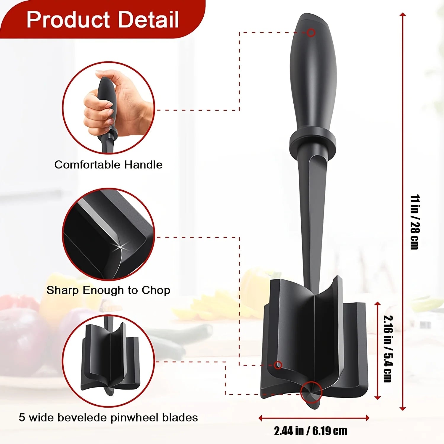 1pc Meat Chopper, Hamburger Chopper, Premium Heat Resistant Masher And Smasher For Hamburger Meat, Ground Beef, Ground Turkey Oasis Select