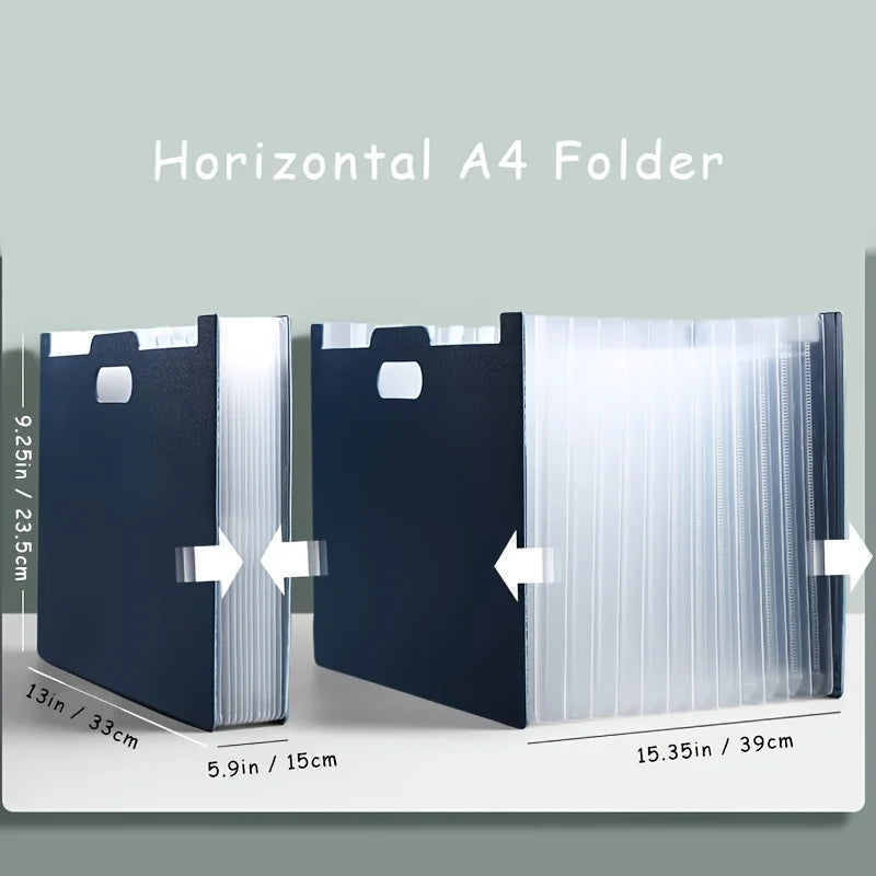 A4 File Organizer Foldable, Desktop Storage Box with Multiple Pockets & Labels, Durable ABS Plastic for Office Home School Oasis Select