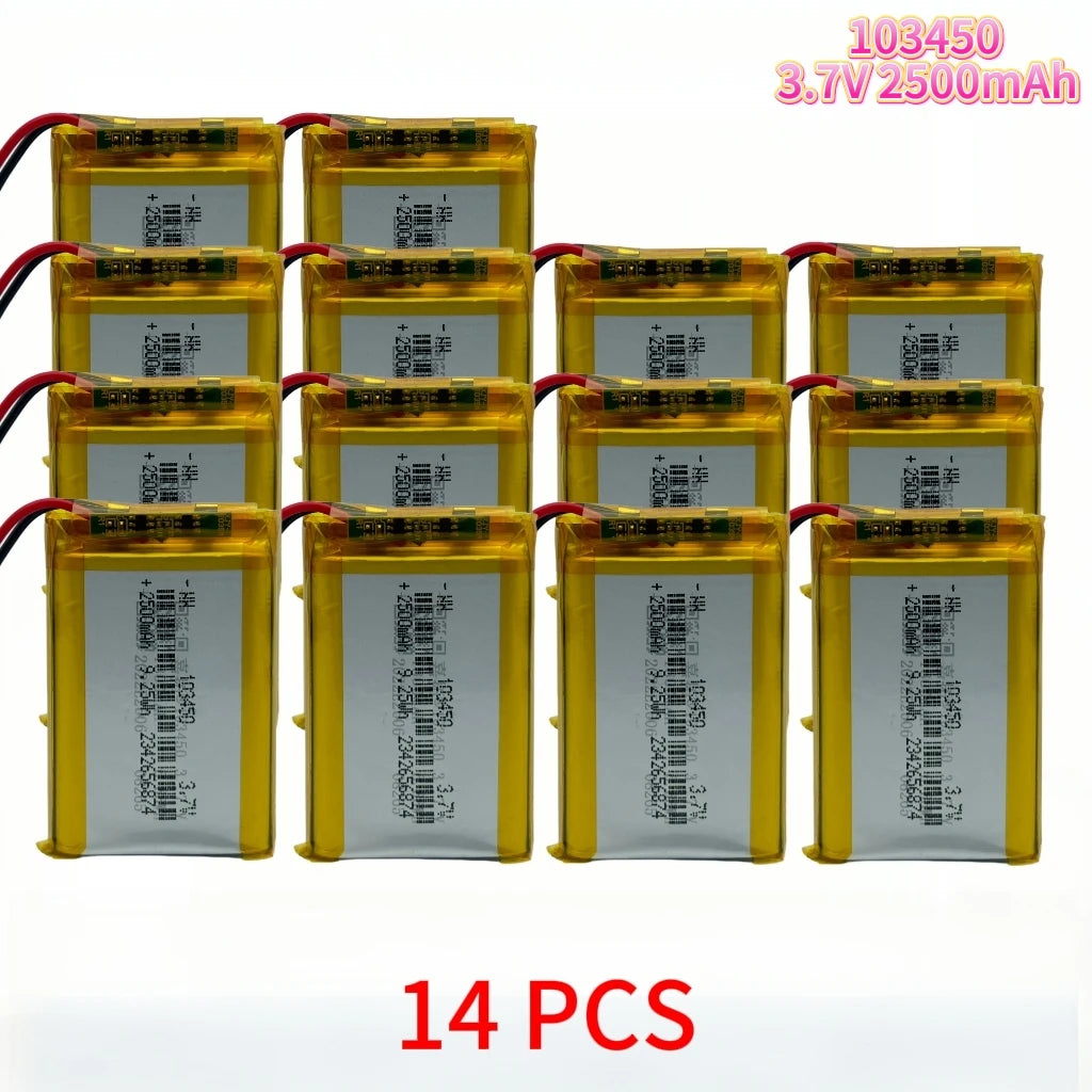 103450 3.7V 2500mAh Polymer Lithium Rechargeable Battery JST PH 2.0mm 2Pin Plug for Camera GPS Navigator MP5 Bluetooth Headset Oasis Select 14 PCS