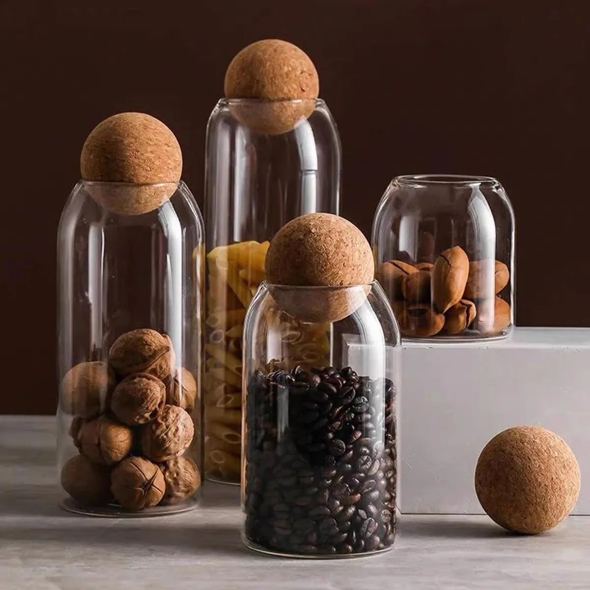 Sealed Jar Glass Cork Stopper Coffee Beans Dried Fruit Storage Box Kitchen Food Multigrain Storage Jar Cork Tea Jar Oasis Select
