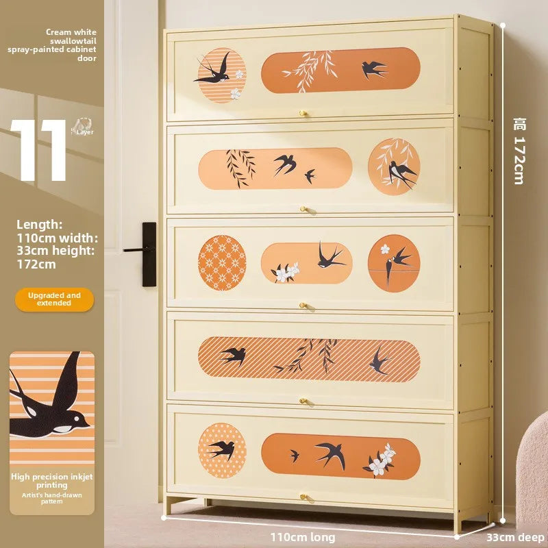 Home shoe cabinet Home entrance Indoor solid wood porch cabinet Large capacity shoe rack Cream style retro storage Oasis Select Eleven floors 110