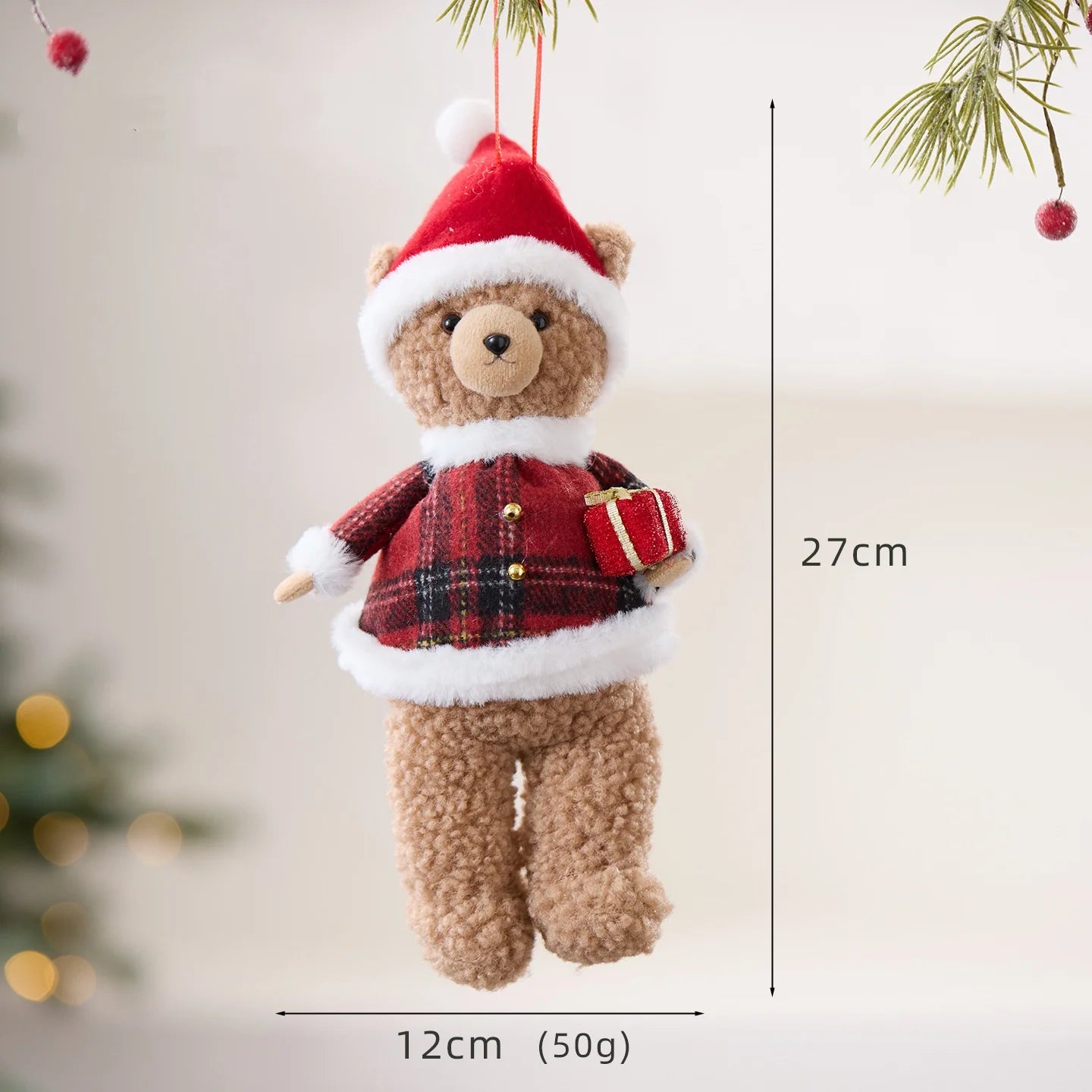 Plush Christmas Bear Ornament | Festive Tree Hanging Pendant