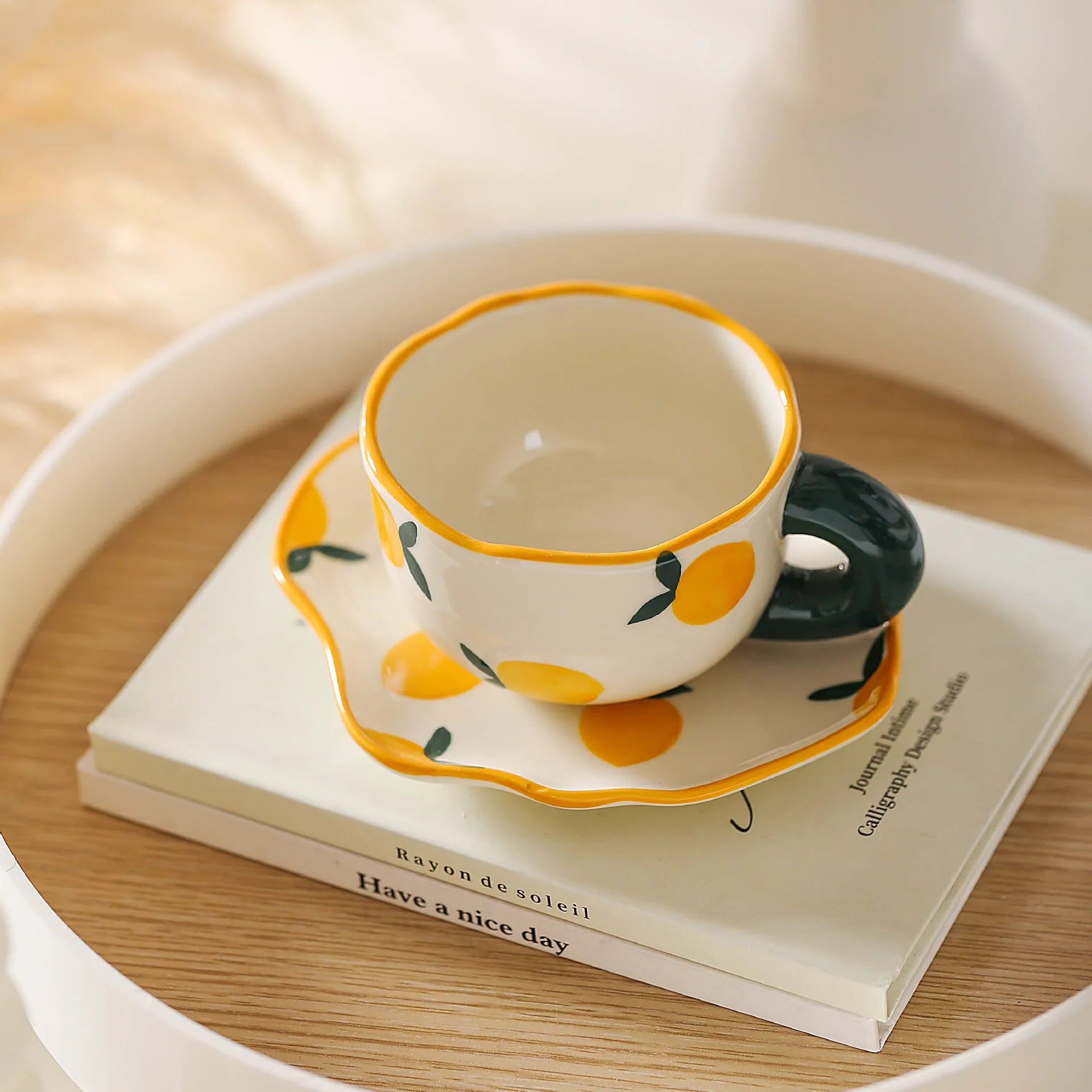 180Ml Handmade Ceramic Coffee Cup and Saucer for Afternoon Tea Milk Cup and Saucer Latte Cup Dessert Plate Creative Gift Oasis Select 180ml Orange