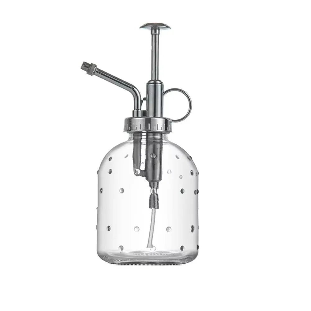 Push-type Glass Spray Bottle Rain Drop Hand Pressure Garden Watering Can Leak-proof Non-slip Bottom Clear Flower Sprayer Oasis Select Silver 200ml
