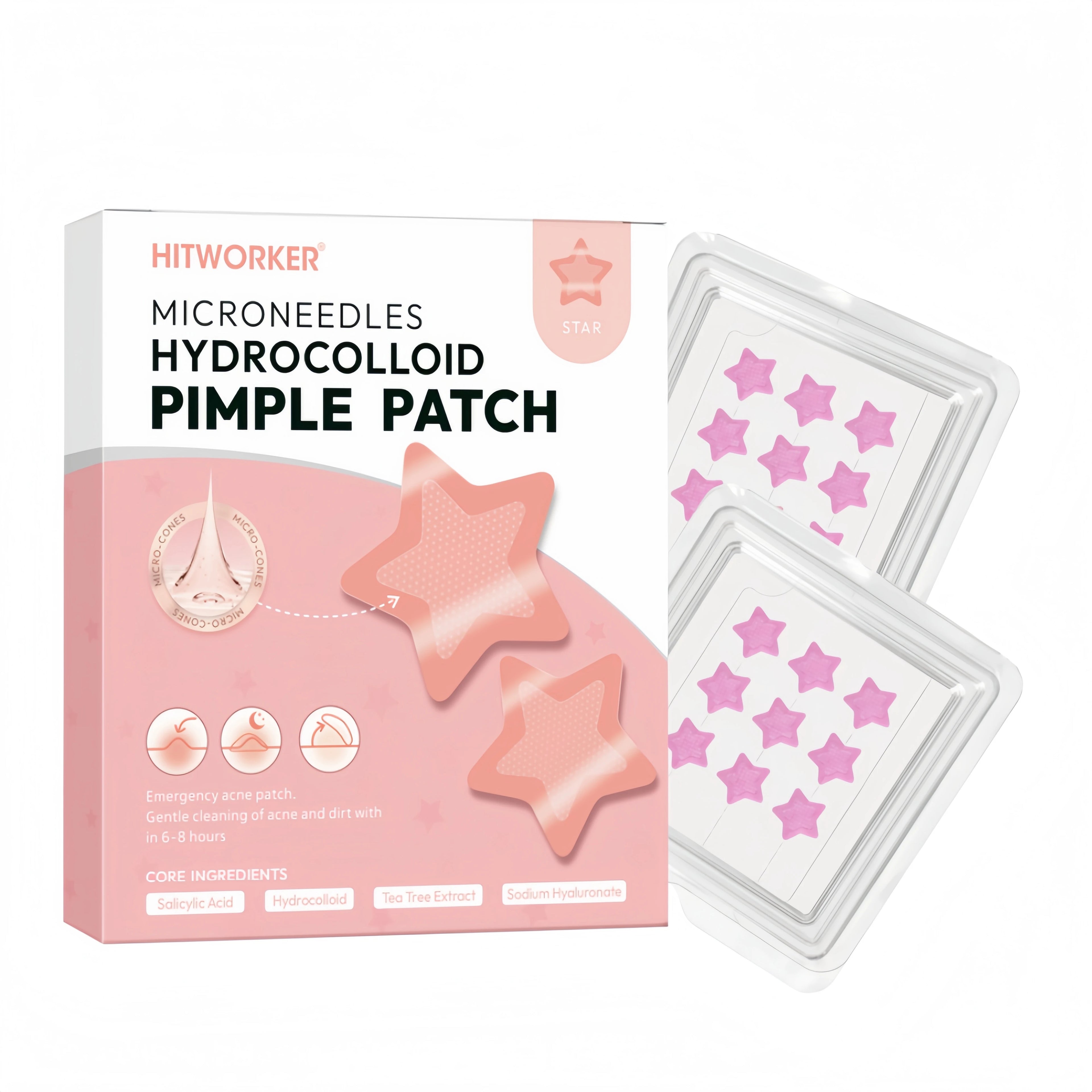 18/9pcs water-based gel pink star shaped microneedle acne patch, - waterproof, alcohol free, used to absorb acne secretions Oasis Select 18pcs