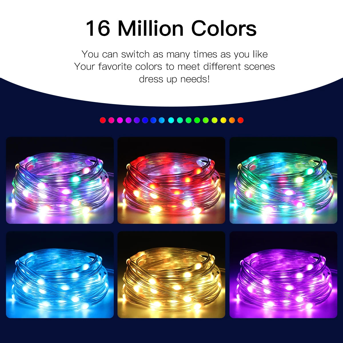 5/10/20m RGBIC Garland Light USB LED Copper Wire Fairy String Lights Home Holiday New Year Christmas Tree Wedding Decorative Oasis Select