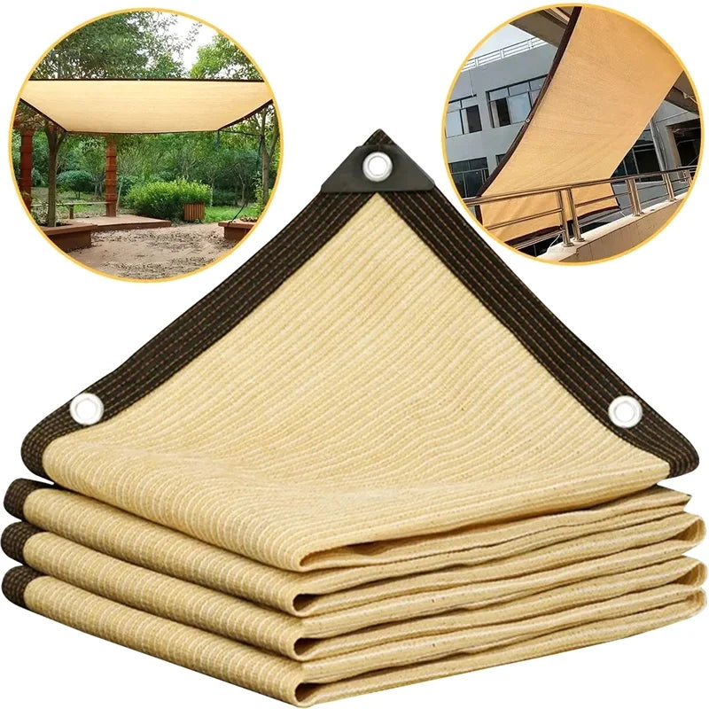 Beige Sun Shade Sail UV-Blocking Perforated PE Mesh 2x2m