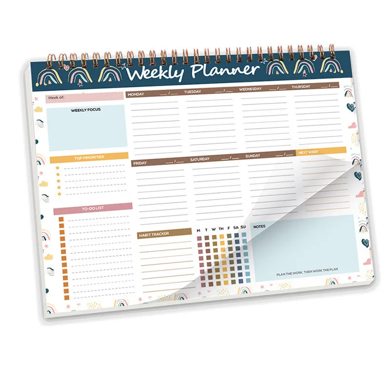 Nordic Style Weekly Planner Notebook Colorful Thicken Paper Desk Task Planning Coil Design 52-page Work Planners for Goals Oasis Select D