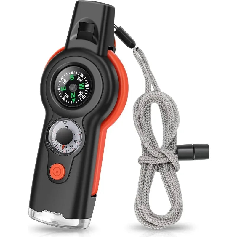 7in1 Emergency Survival Function Whistle Outdoor Multifunctional Survival Whistle with Lanyard Compass Flashlight Camping Hike Oasis Select