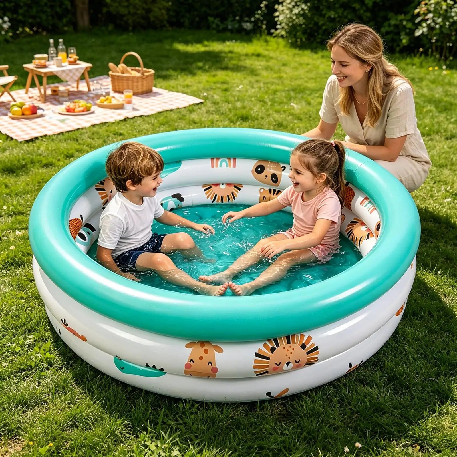 Pool for Kids Cute Pattern Blow Up Bathing Tub Round Inflatable Outdoor Pool for Boys Girls Pet Sea Ball Fishing Toy Garden Oasis Select