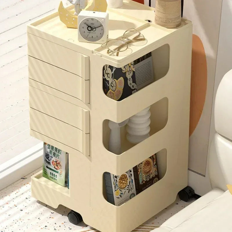 Storage Cabinet Living Room Bedroom Multifunctional Rotatable Cream Wind Bedside Table Trolley Snacks Cosmetics Rack Oasis Select