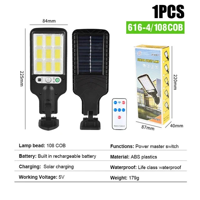 1~6pack Solar Street Lights Outdoor 108COB LED Solar Lamp With 3 Lighting Mode Motion Sensor Security for Garden Patio Path Yard Oasis Select JX616-4-1PCS