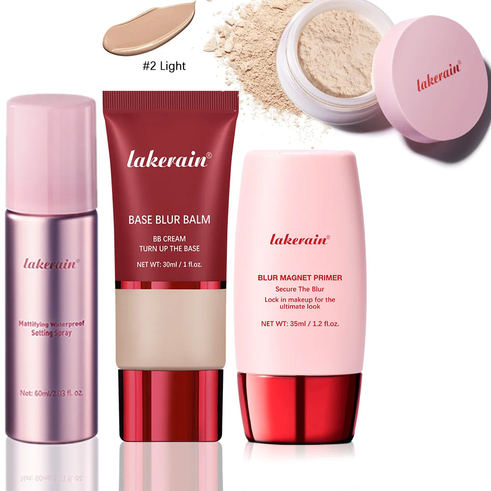 4-Pc Blurring Makeup Kit – Setting Powder, Spray, Primer & Balm