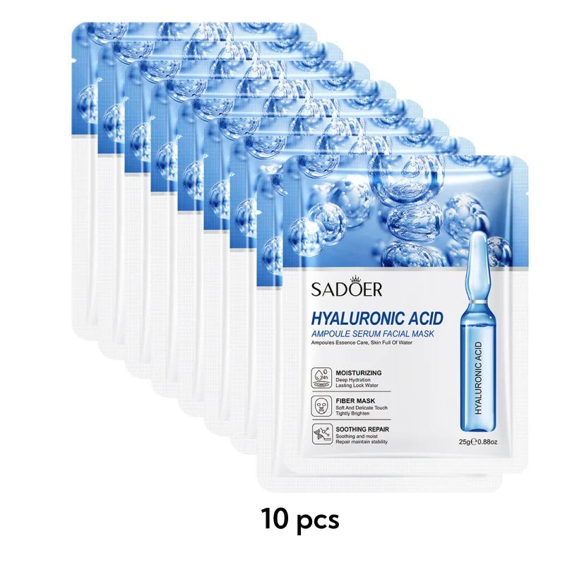 SADOER Hyaluronic Acid Face Mask 10 Pcs – Hydrating Sheet Hydrating Sheet Mask Oasis Select 10Pcs