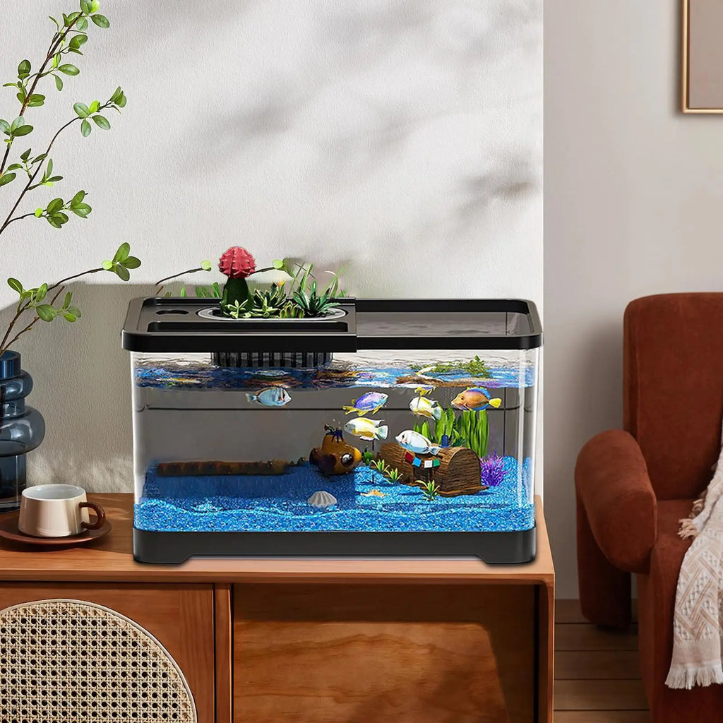 Small Aquarium Kit LED Fish Tank Kit With Decoration Accessories Dust-proof Underwater Landscape Decoration for Desktop Living Oasis Select