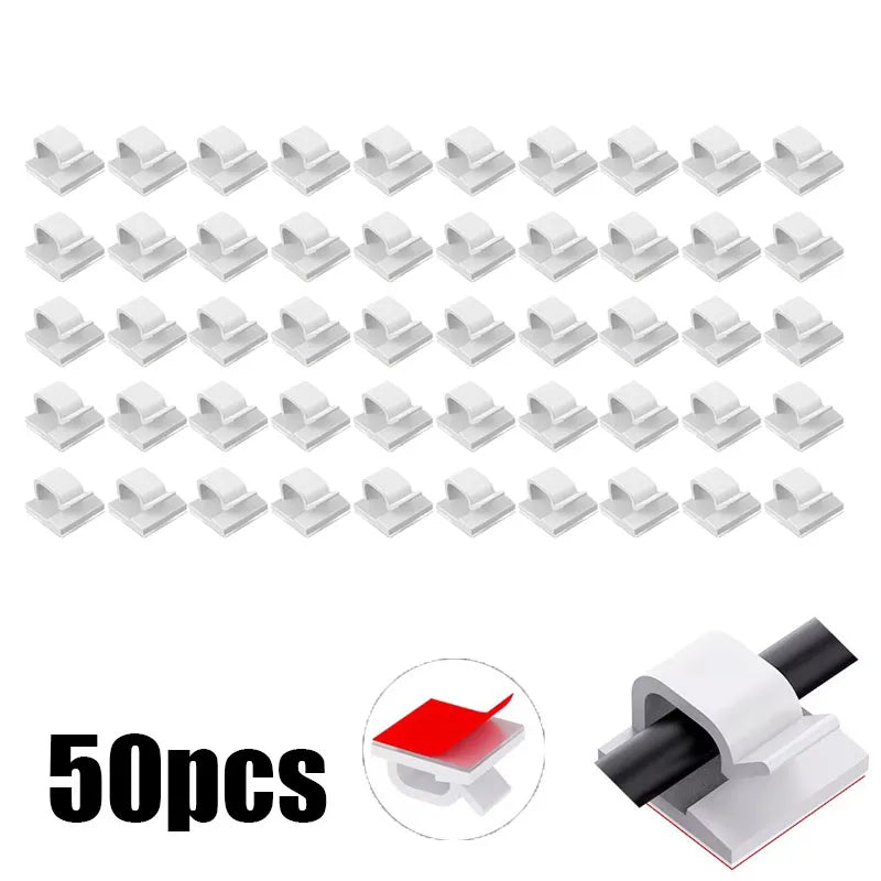10/30/100PCS Cable Organizer Clips Cable Management Wire Manager Cord Holder USB Charging Data Line Bobbin Winder Wall Mounted Oasis Select 50PCS-White
