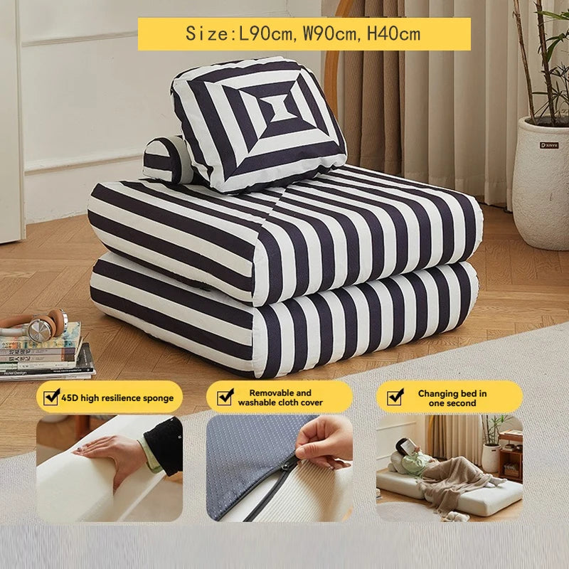 Fabric single sofa, sweet potato sofa bed, small-sized living room folding dual-use tatami, tofu block lazy sofa Oasis Select stripe B 1
