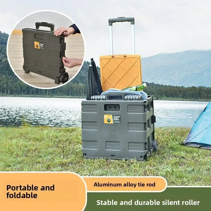 Multi-functional Plastic trolley trunk outdoor trolley storage box camping trolley foldable shopping basket Oasis Select
