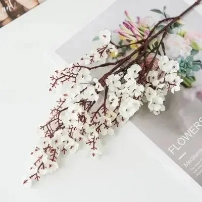 Cherry Blossoms Artificial Flowers Gypsophila Fake Flowers DIY Wedding Home Vase Decoration Faux Flowers Branch Oasis Select White