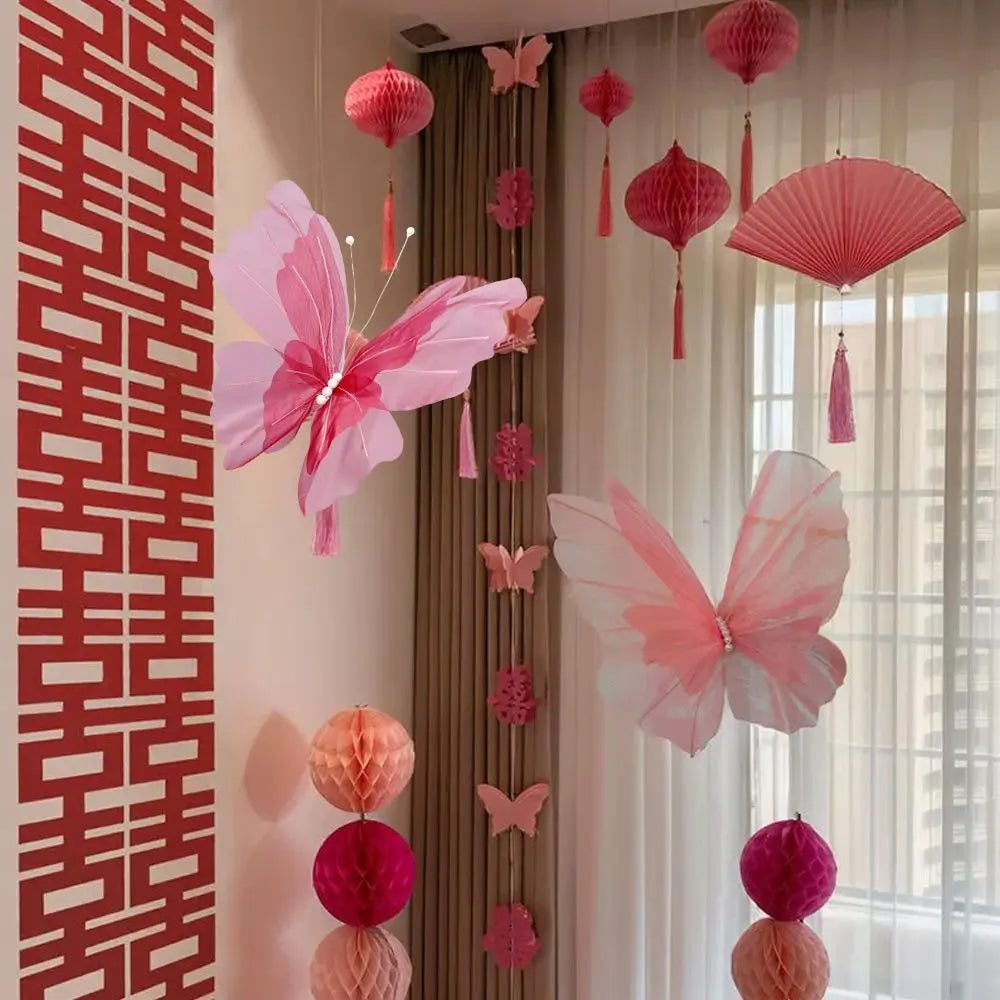48cm Big Simulation Butterfly Hollow Design Gauze Material 3D Butterfly Large Size 3D Effect Fake Butterfly Wedding Decoration Oasis Select