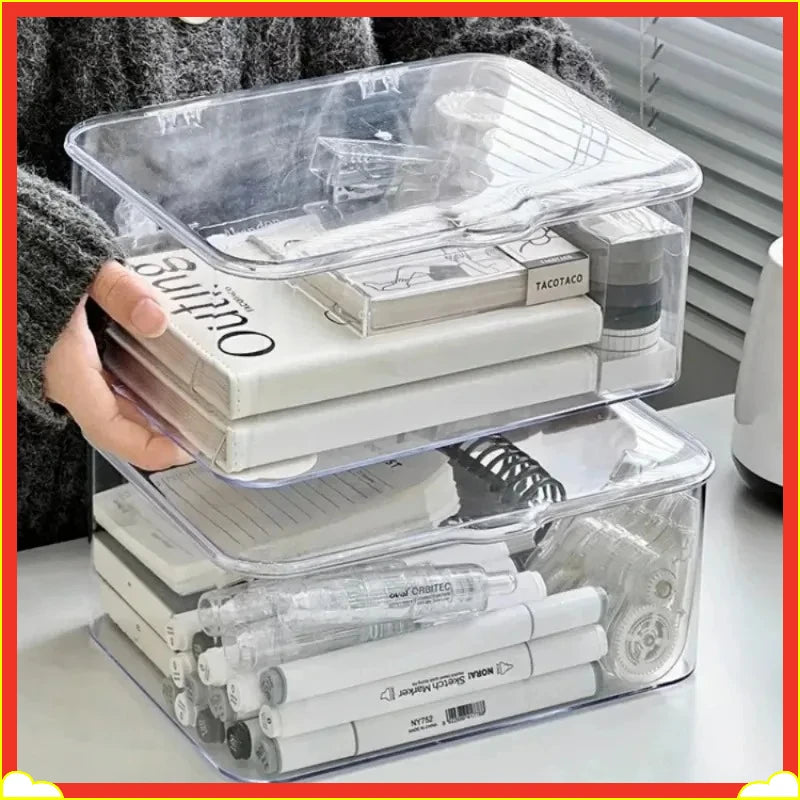 Acrylic Clear Clamshell Storage Organizer Box Multi-Purpose Stationery Essentials for Home Office Oasis Select