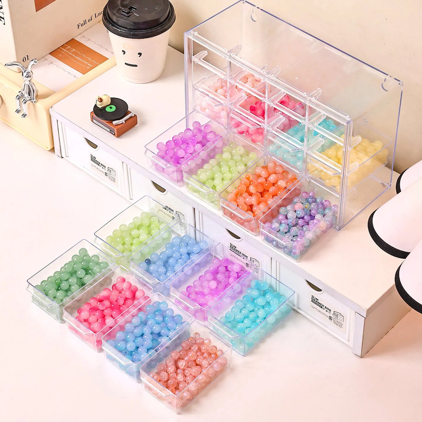 1pc acrylic 16 grid drawer style acrylic bead storage box, large capacity stackable loose bead jewelry accessory organizer Oasis Select