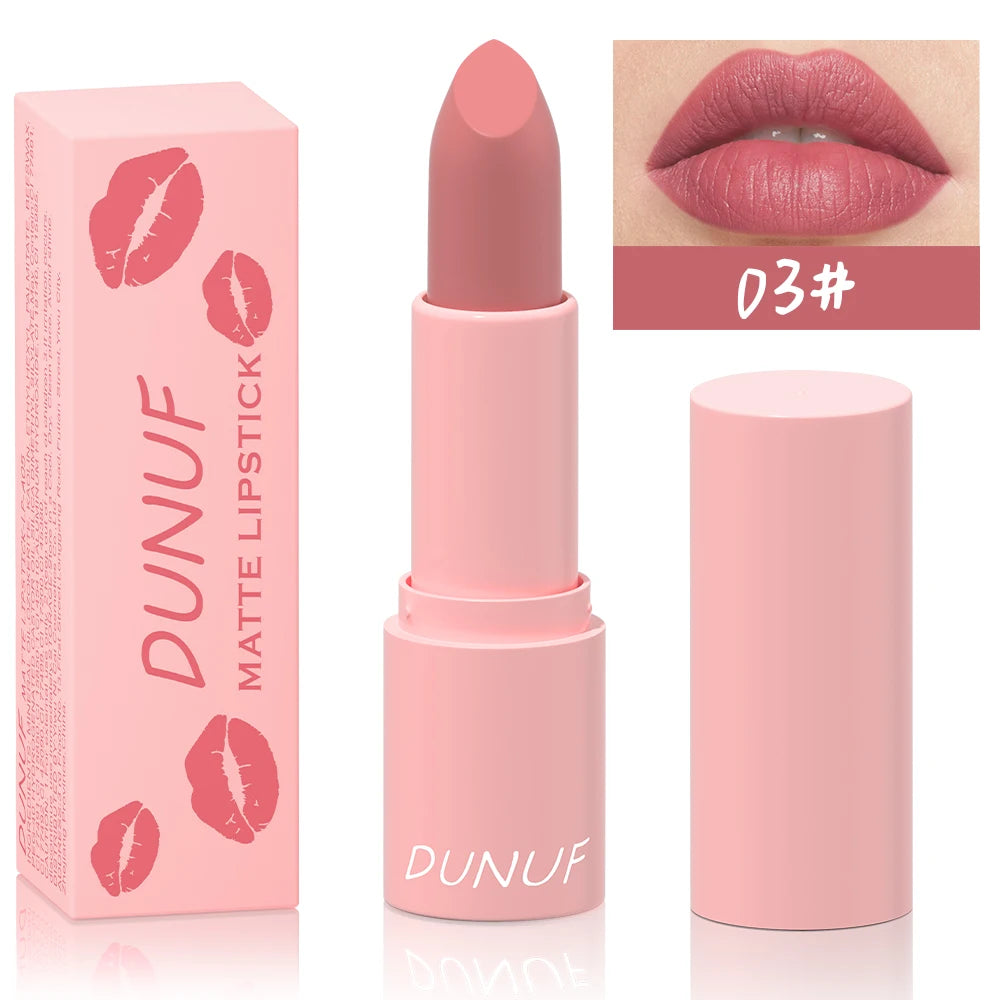 DUNUF 1 Pcs Matte Powder lipstick, Lasting 24 Hours Non-fading Waterproof Non-stick Easy to Color Lip Gloss Makeup Gift Oasis Select 03 Full Size