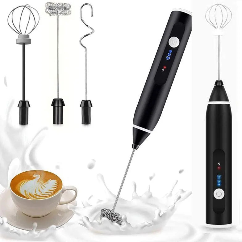 USB Electrical Milk Frothers Electric Handheld Blender with Mini Coffee Maker Whisk Mixer for Coffee Cappuccino Cream Foamer Oasis Select 3 in 1 Blcak