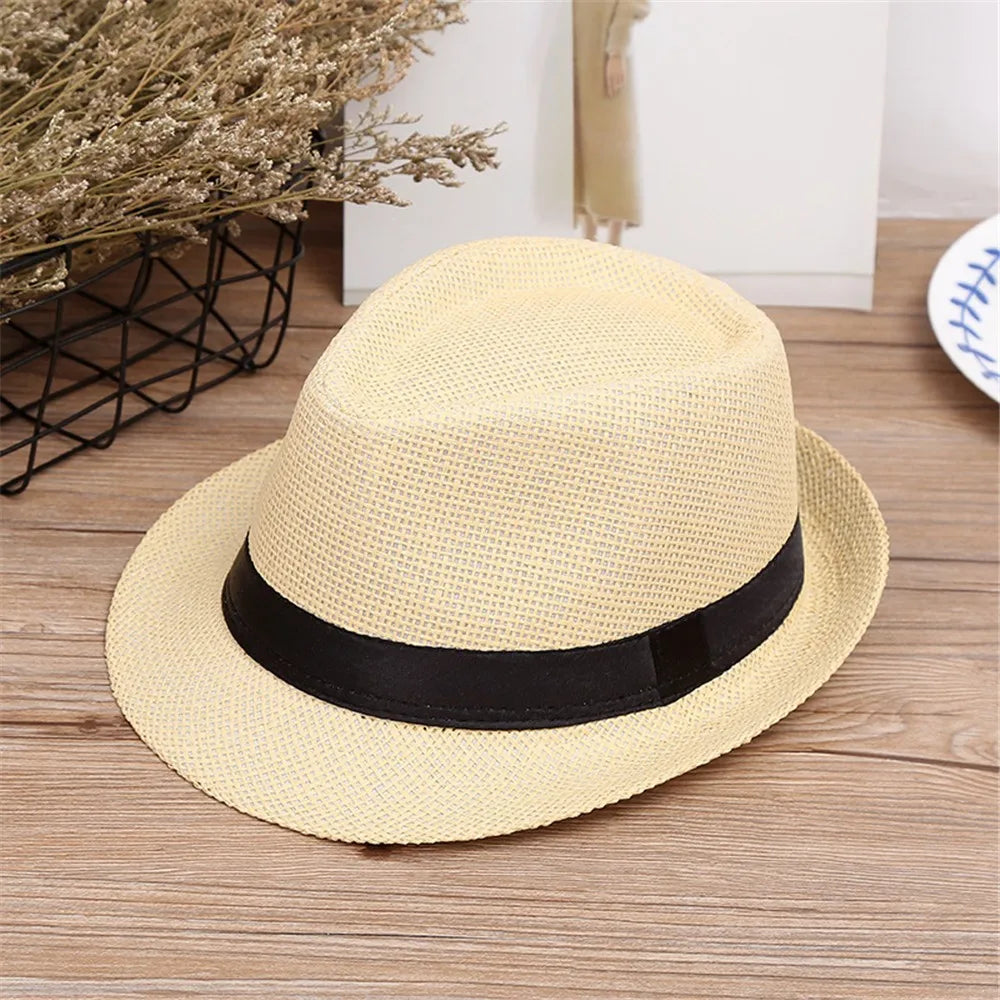 Children Kids Summer Beach Straw Hat Jazz Panama Breathable Hat Large Brim Outdoor Breathable Hats Girls Boy Sunhat Oasis Select E