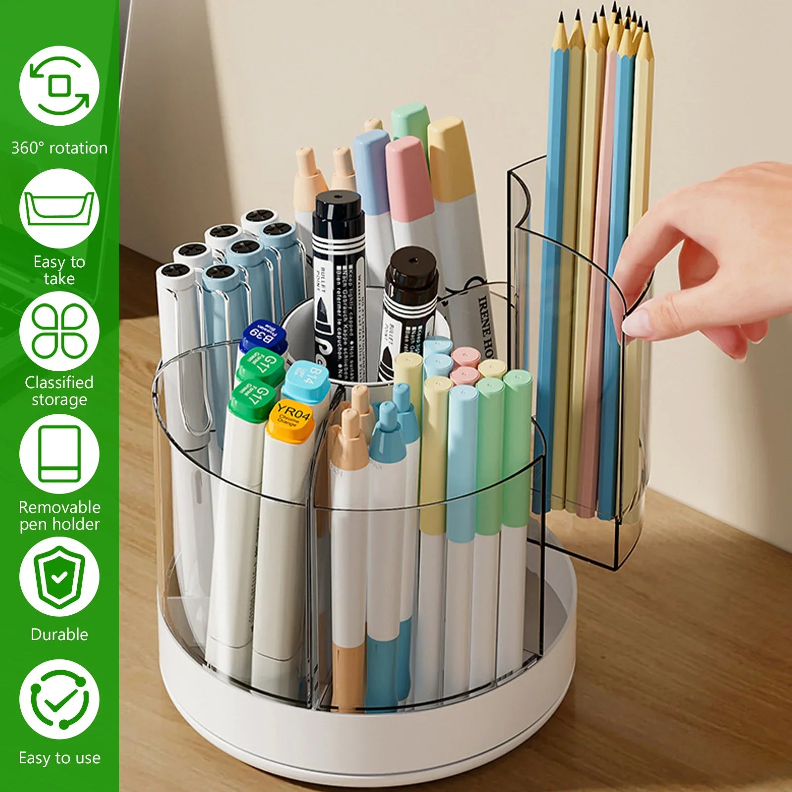 360° Rotating Pencil Organizer Large Capacity Round Desktop Storage Holder with 6 Compartments Cosmetic Brush Organizer Oasis Select