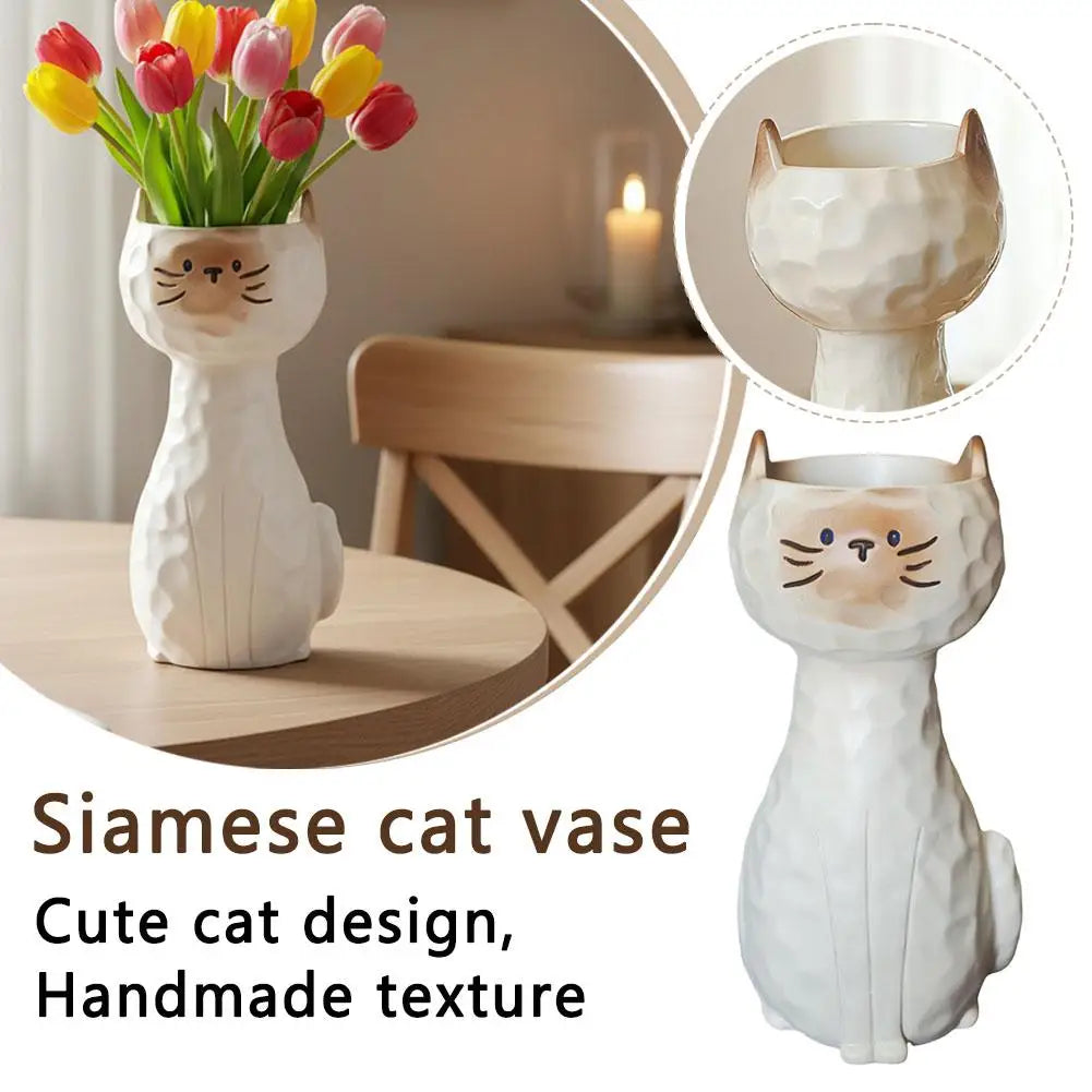 1Pc Cartoon Standing Cat Flower Pot Resin Succulent Planter Creative Tabletop Ornament Home Living Room Desktop Plant Pot Decor Oasis Select