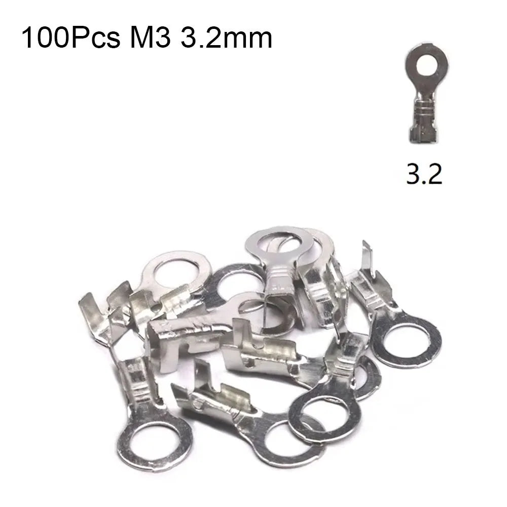 100Pcs New M3/M4/M5/M6/M8 DJ431 Terminal Block Brass Ring Eyes Ring Lugs Tinning Non-insulated Assortment Kit Oasis Select 100Pcs M3 3.2mm