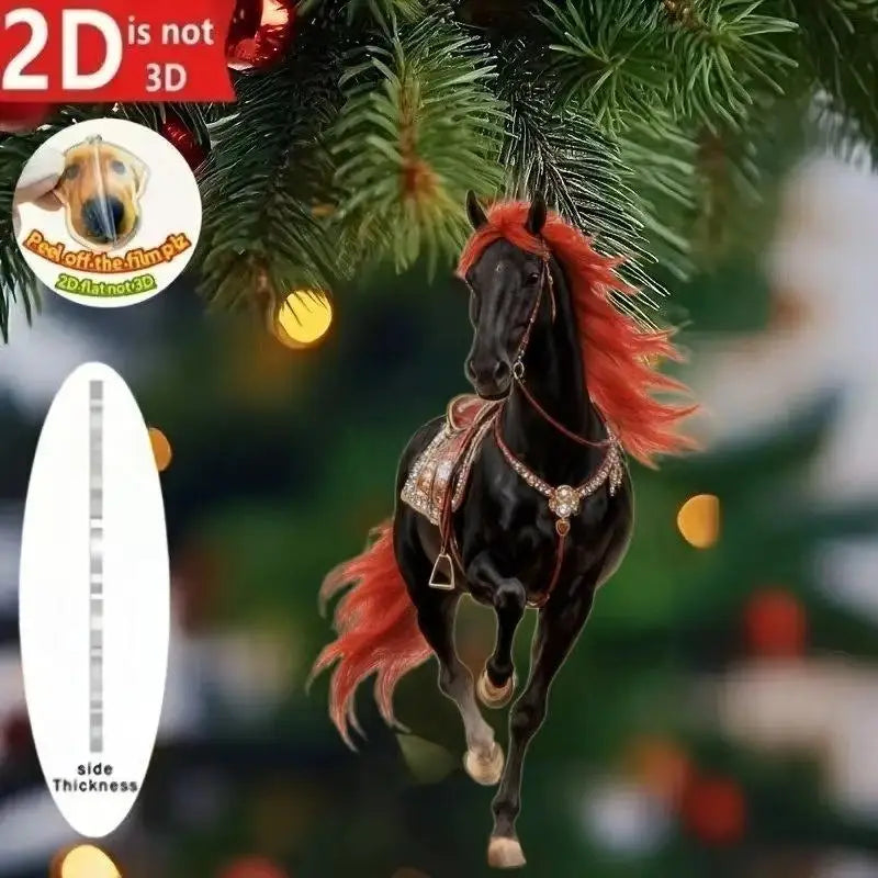 Exquisite 2D Acrylic Horse Car Rearview Mirror Pendant Backpack Charm Christmas Tree Ornament Party New Year Hanging Decoration Oasis Select A10