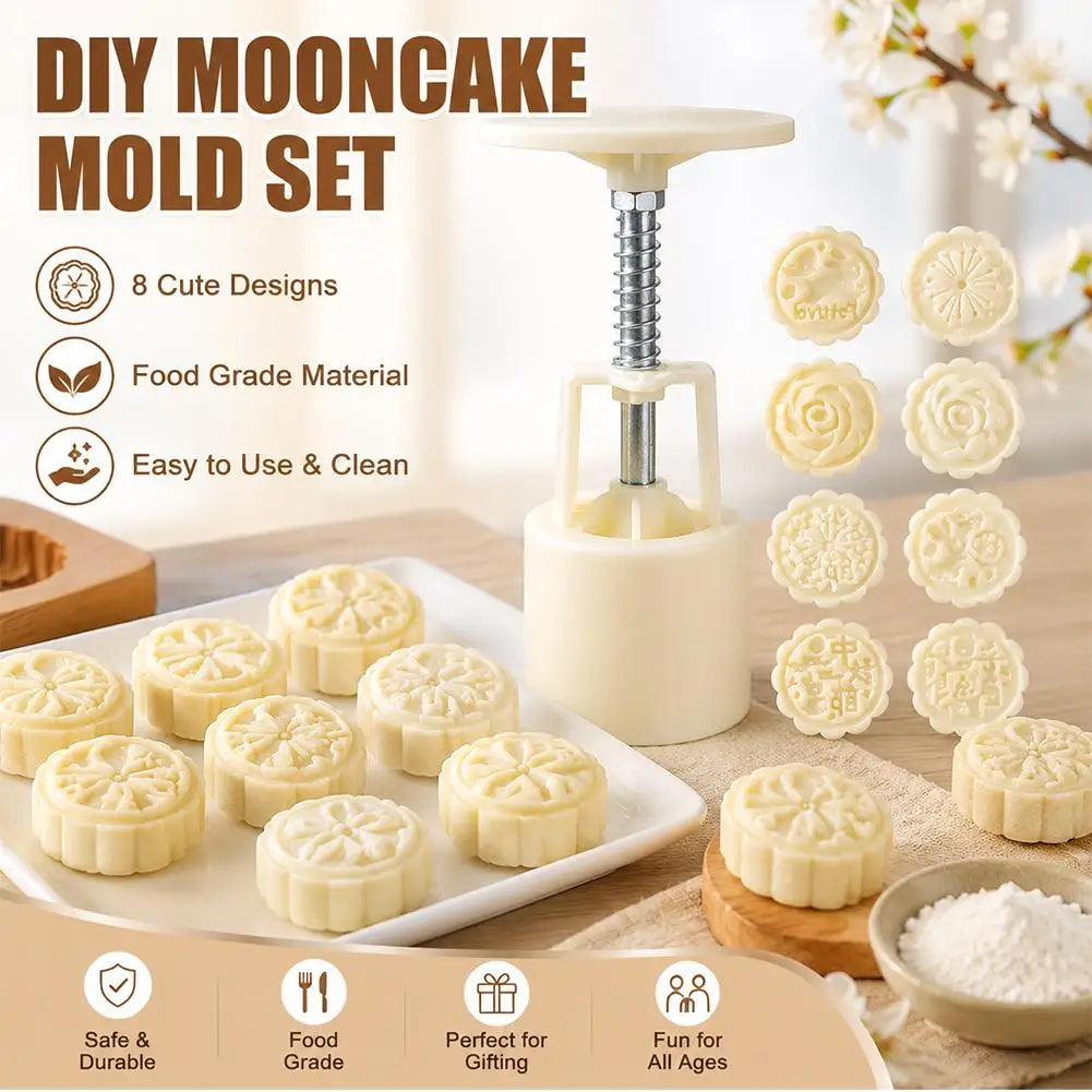 Mooncake Mold Set – 4 or 8 Stamp Hand-Press DIY Moon Cake